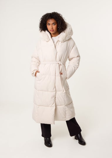 Blue Vanilla Stone Long Puffer Faux Fur Hooded Coat