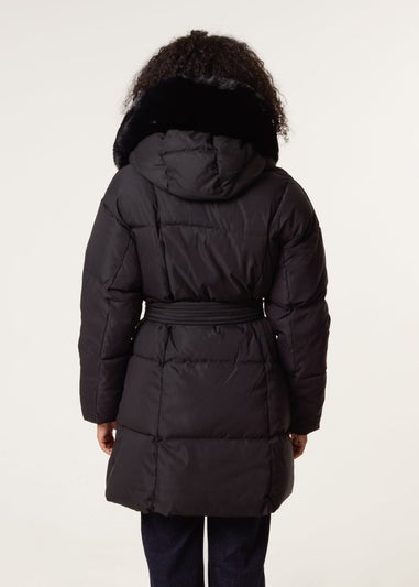 Blue Vanilla Black Faux Fur Hood Puffer Coat