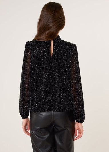 Blue Vanilla Black Rhinestone Shoulder Pad Puffball Blouse