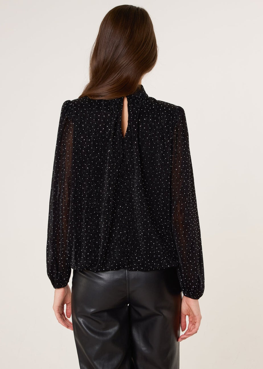 Blue Vanilla Black Rhinestone Shoulder Pad Puffball Blouse