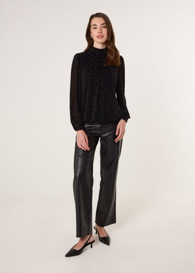 Blue Vanilla Black Rhinestone Shoulder Pad Puffball Blouse