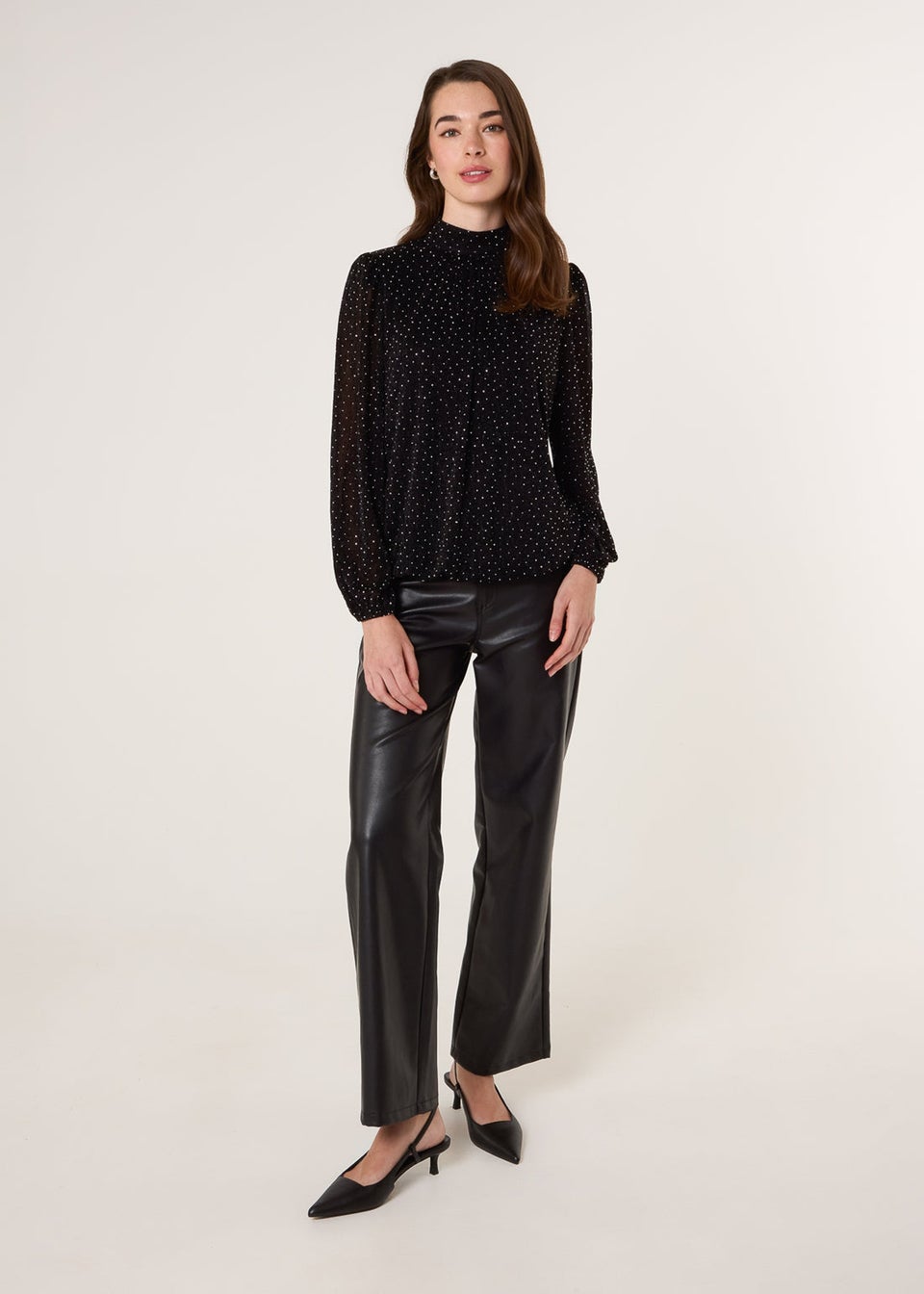 Blue Vanilla Black Rhinestone Shoulder Pad Puffball Blouse