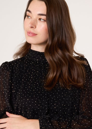 Blue Vanilla Black Rhinestone Shoulder Pad Puffball Blouse