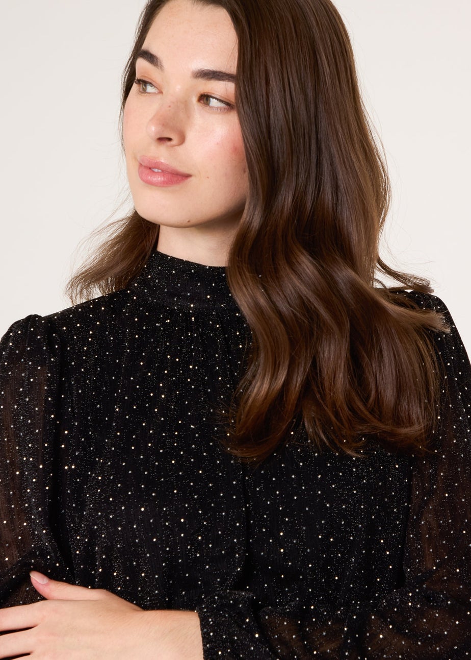 Blue Vanilla Black Rhinestone Shoulder Pad Puffball Blouse