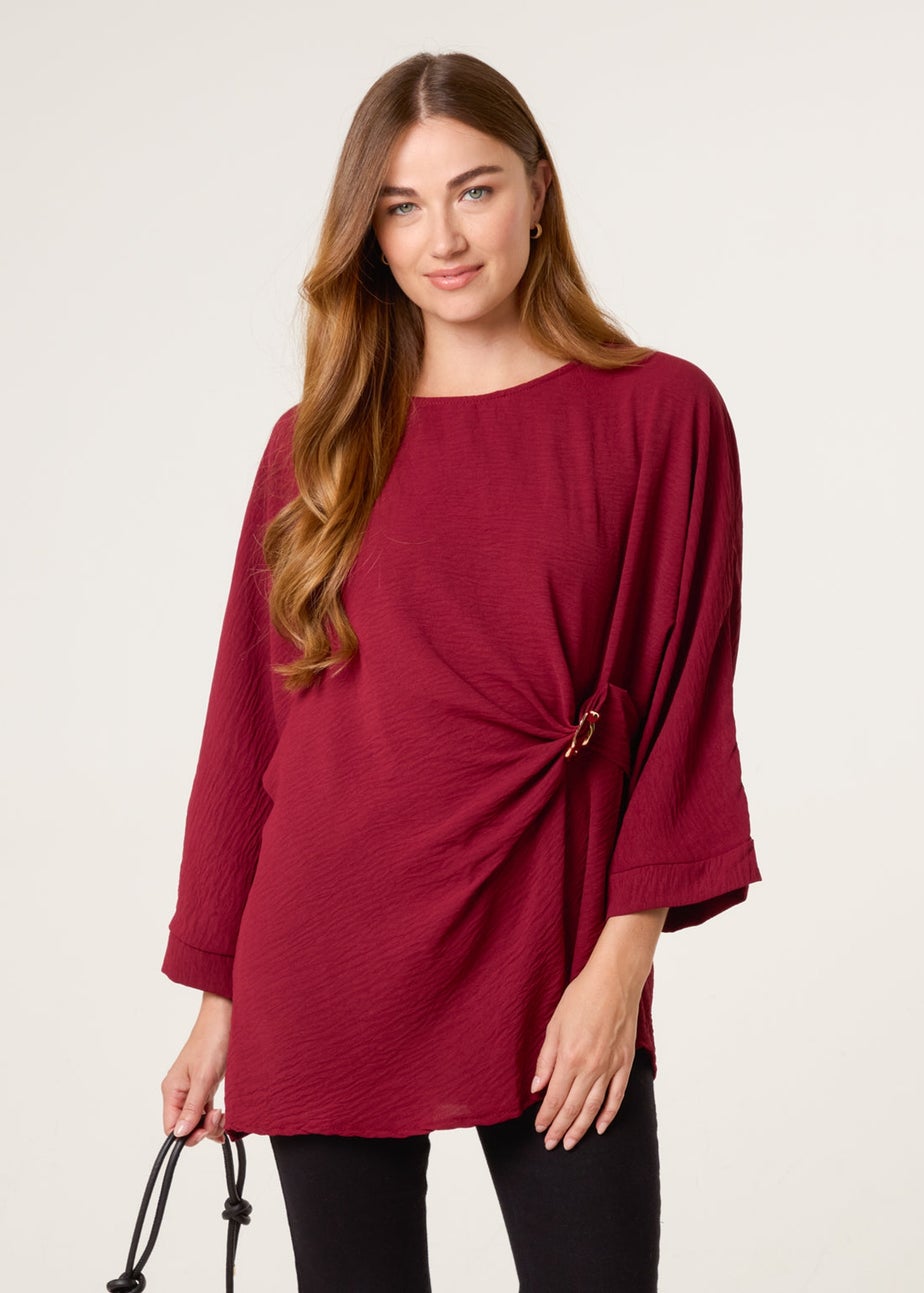 Blue Vanilla Burgundy Detail Side Gathered Blouse