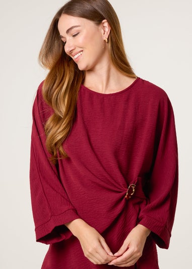 Blue Vanilla Burgundy Detail Side Gathered Blouse
