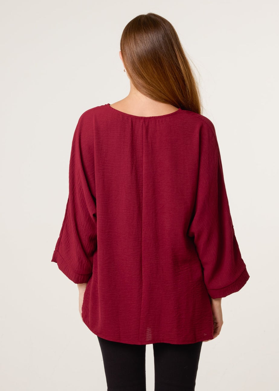 Blue Vanilla Burgundy Detail Side Gathered Blouse