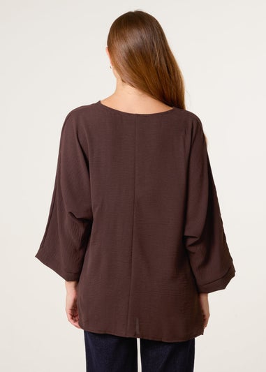 Blue Vanilla Brown Detail Side Gathered Blouse