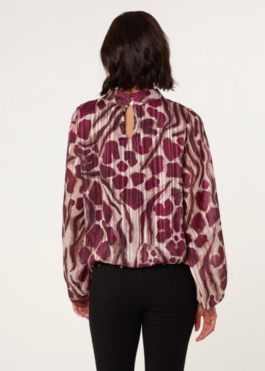 Blue Vanilla Burgundy Metallic Stripe Puffball Blouse