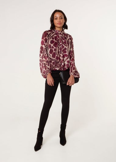 Blue Vanilla Burgundy Metallic Stripe Puffball Blouse