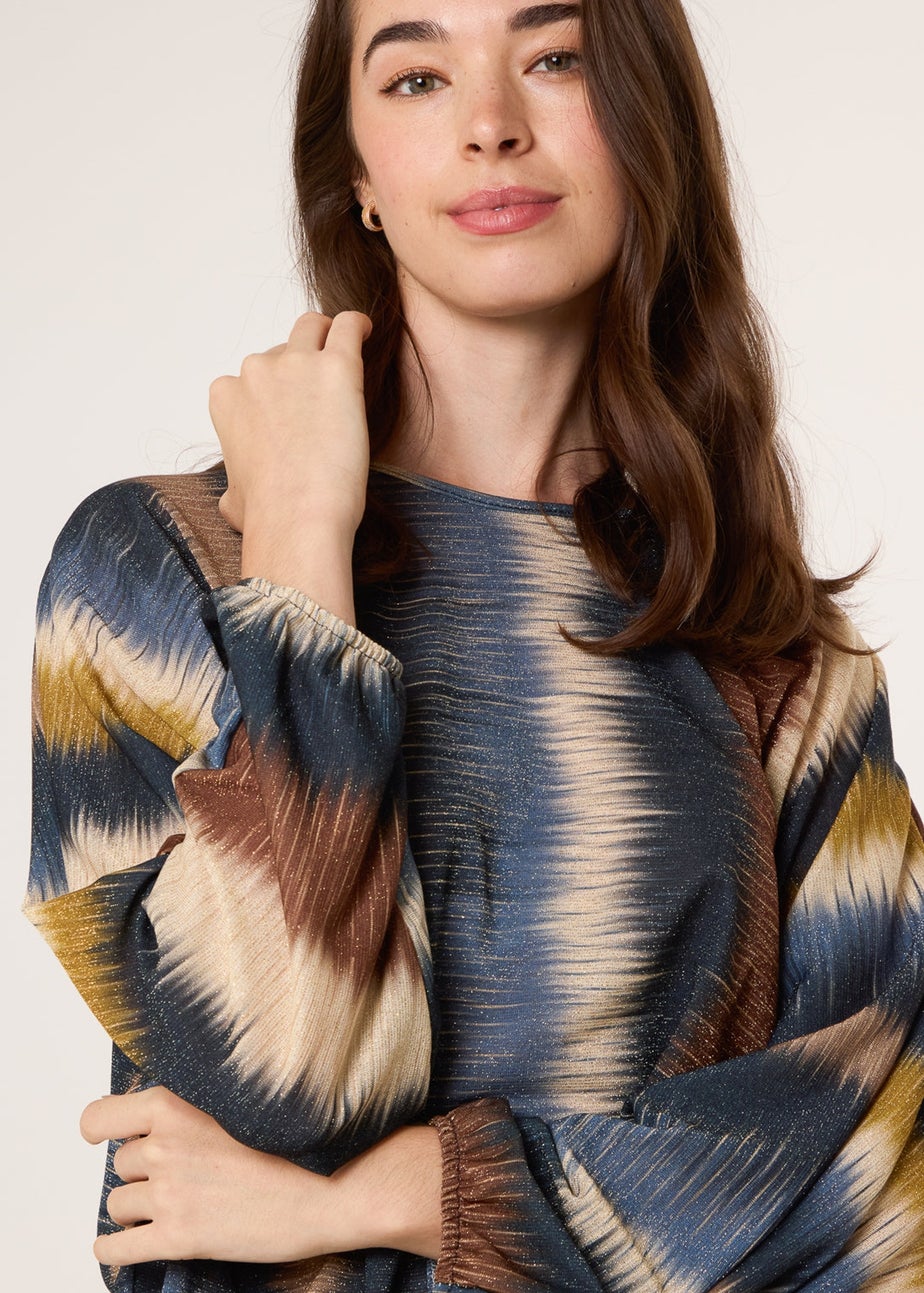 Blue Vanilla Navy Printed Round Neck Long Sleeve Top