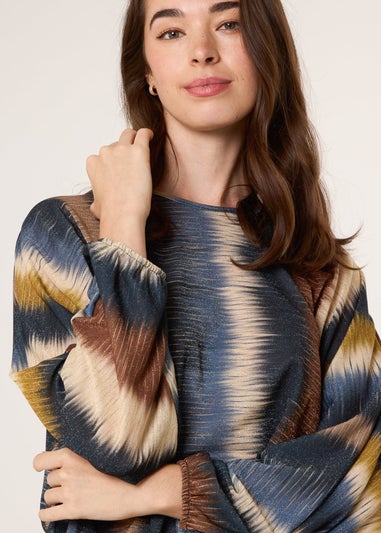 Blue Vanilla Navy Printed Round Neck Long Sleeve Top