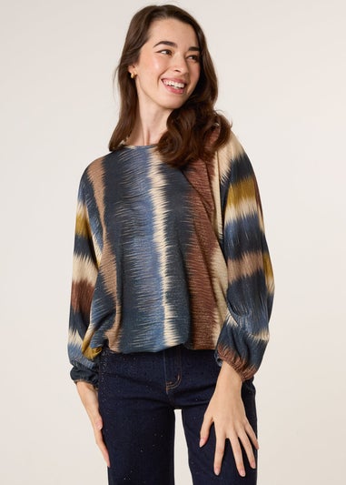Blue Vanilla Navy Printed Round Neck Long Sleeve Top