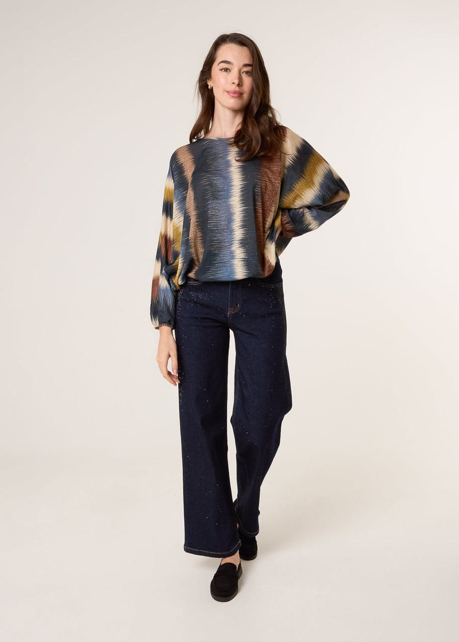 Blue Vanilla Navy Printed Round Neck Long Sleeve Top