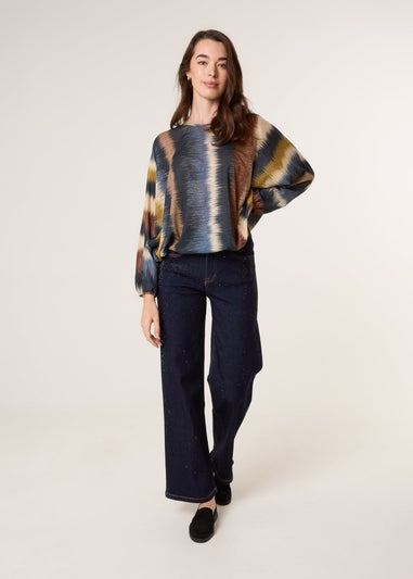 Blue Vanilla Navy Printed Round Neck Long Sleeve Top