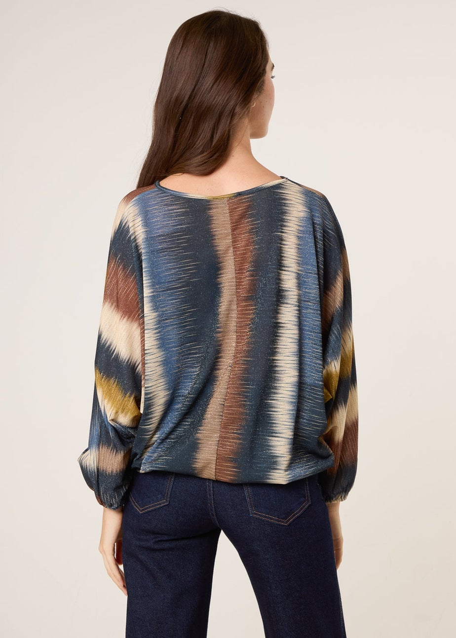 Blue Vanilla Navy Printed Round Neck Long Sleeve Top