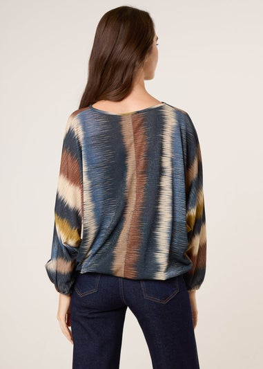 Blue Vanilla Navy Printed Round Neck Long Sleeve Top