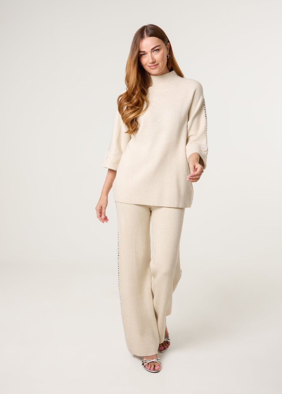 Blue Vanilla Stone Square High Neck Rhinestone Jumper