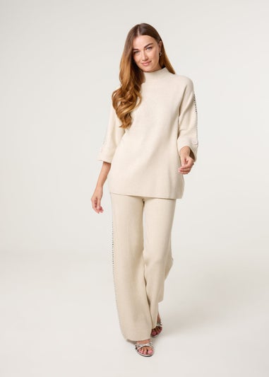 Blue Vanilla Stone Square High Neck Rhinestone Jumper