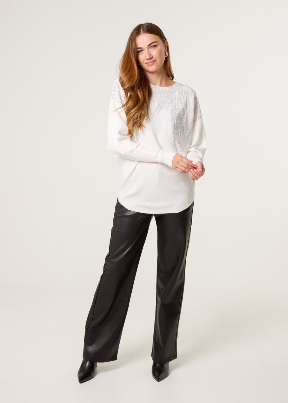 Blue Vanilla Ivory Rhinestone Detailed Jumper