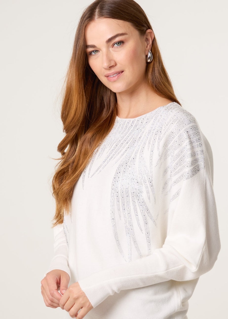 Blue Vanilla Ivory Rhinestone Detailed Jumper