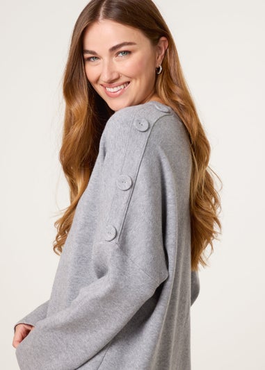 Blue Vanilla Grey V Neck Button Jumper