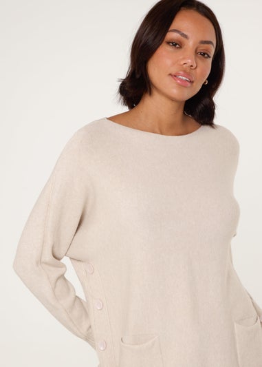 Blue Vanilla Beige Pocket Slash Scoop Neck Jumper