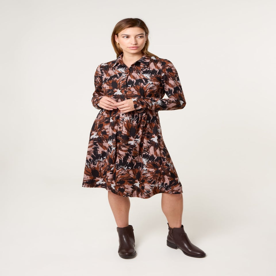 Blue Vanilla Black Abstract Printed Short Belted Shirt Dress