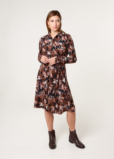 Blue Vanilla Black Abstract Printed Short Belted Shirt Dress