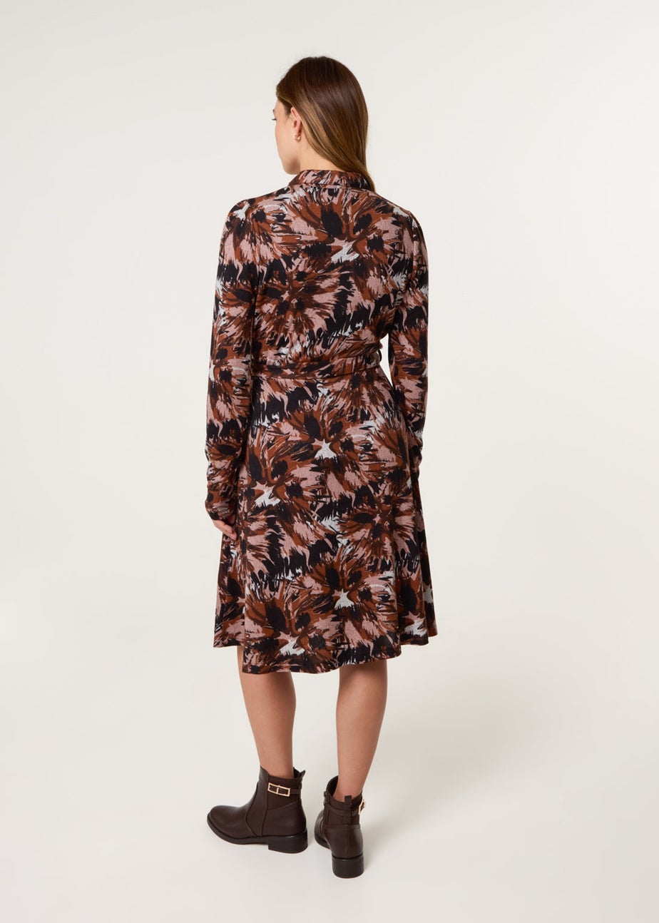Blue Vanilla Black Abstract Printed Short Belted Shirt Dress
