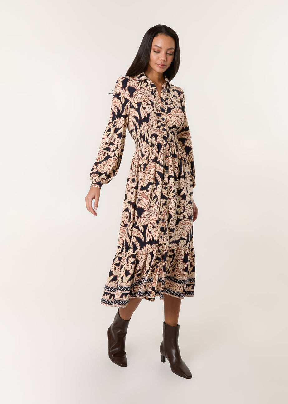 Blue Vanilla Navy Border Print Shirt Dress