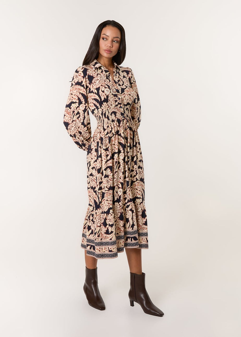 Blue Vanilla Navy Border Print Shirt Dress