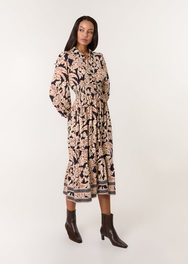 Blue Vanilla Navy Border Print Shirt Dress