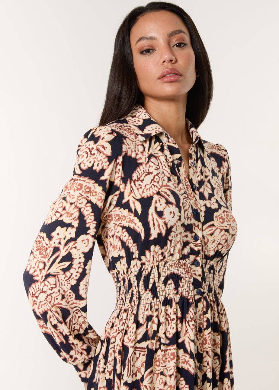 Blue Vanilla Navy Border Print Shirt Dress