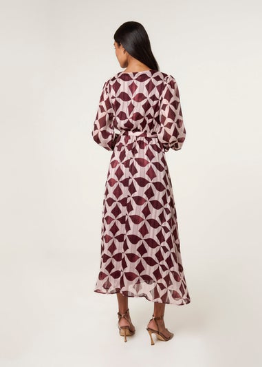 Blue Vanilla Burgundy Geometric Metallic Wrap Maxi Dress