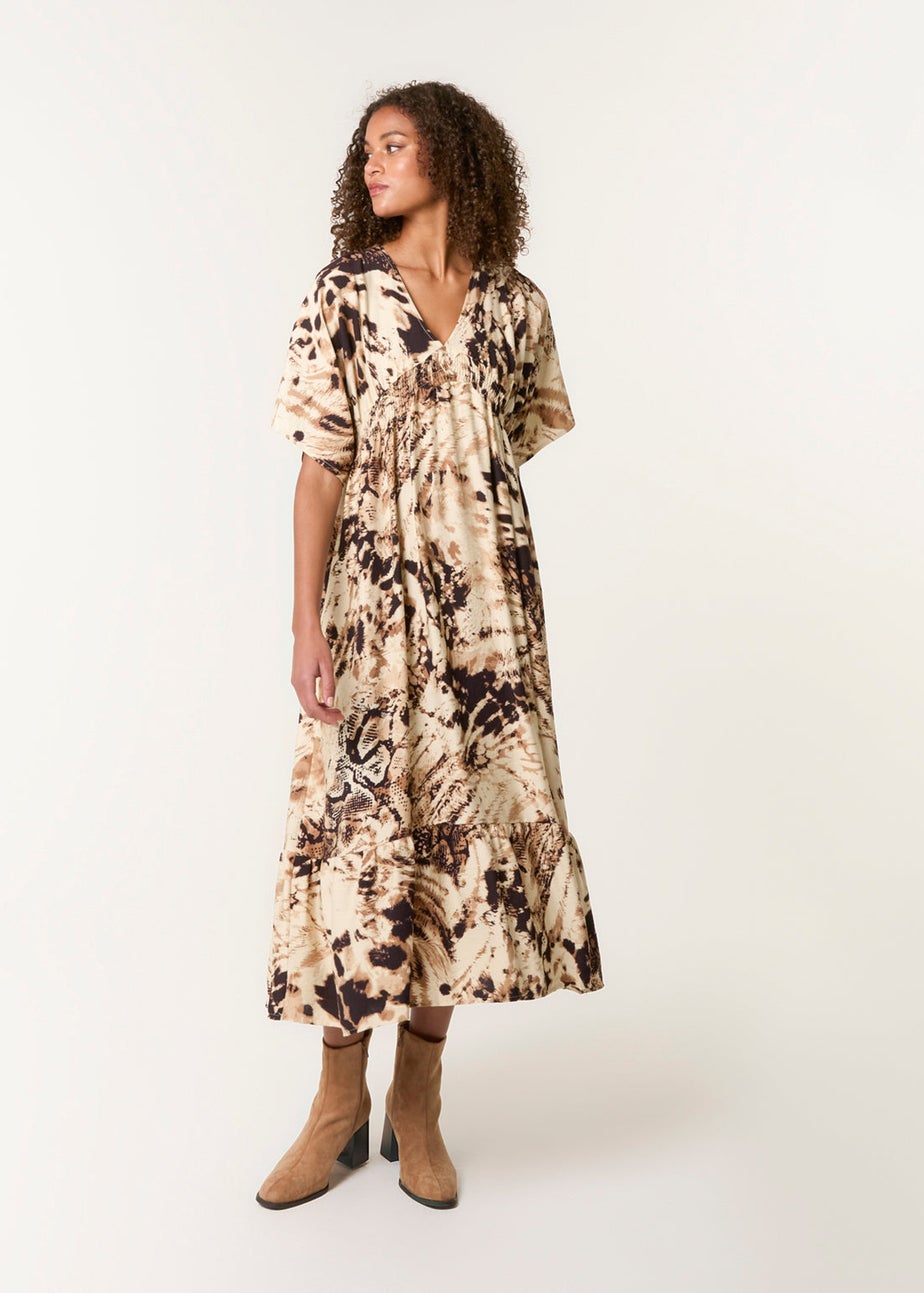 Blue Vanilla Brown Abstract Animal Print Dress