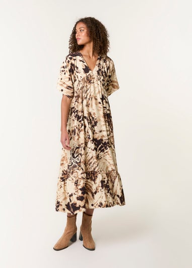 Blue Vanilla Brown Abstract Animal Print Dress