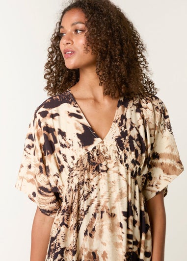 Blue Vanilla Brown Abstract Animal Print Dress