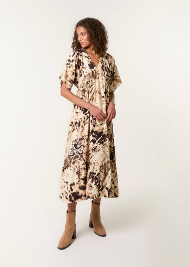 Blue Vanilla Brown Abstract Animal Print Dress