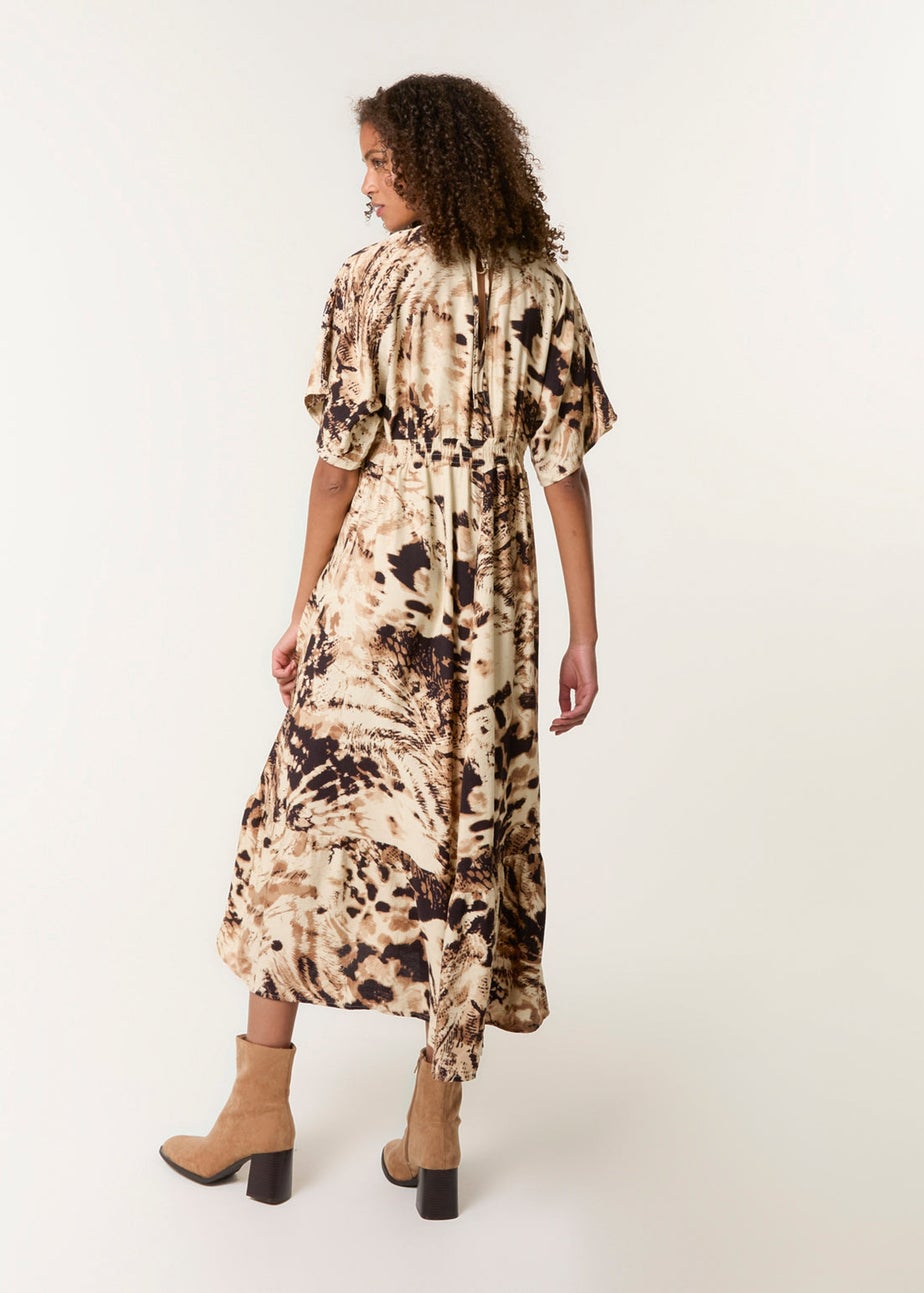 Blue Vanilla Brown Abstract Animal Print Dress