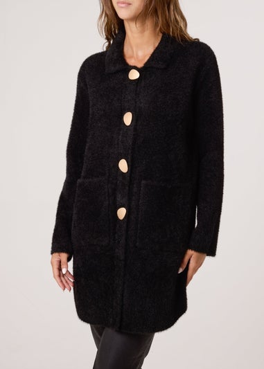 Blue Vanilla Black Overcoat With Classic Collar