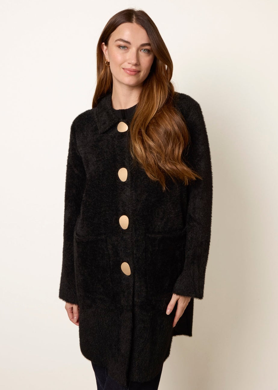 Blue Vanilla Black Overcoat With Classic Collar