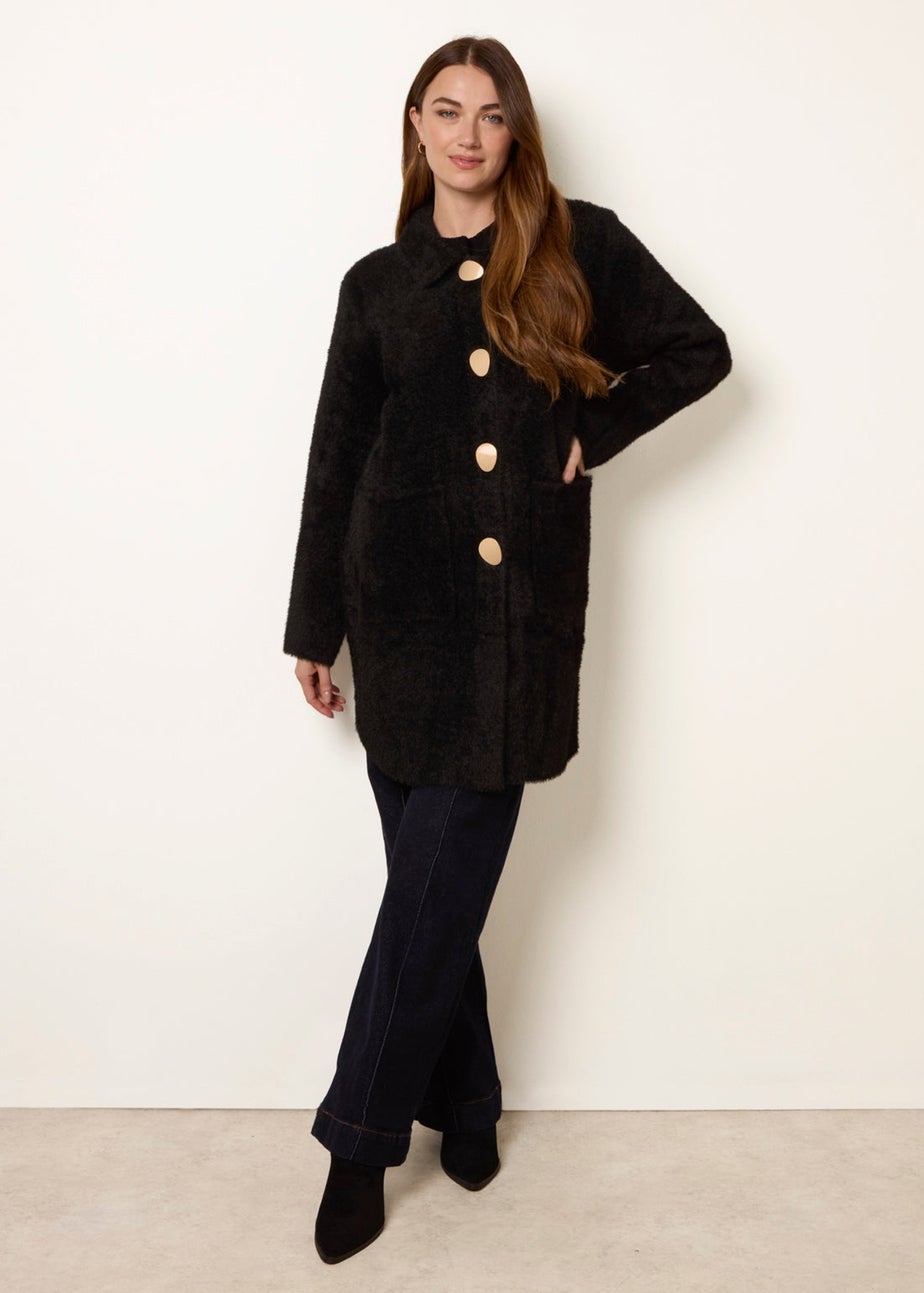 Blue Vanilla Black Overcoat With Classic Collar