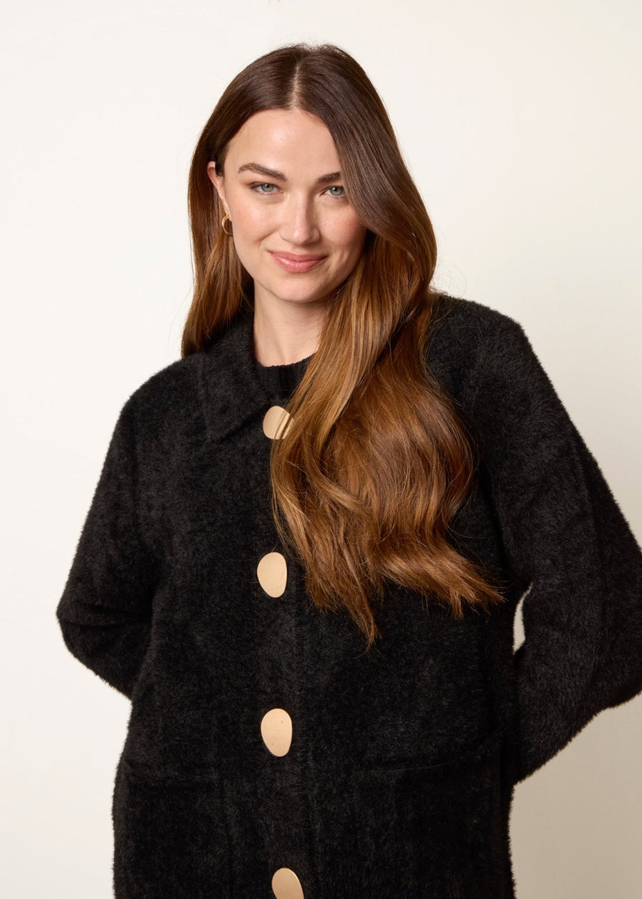 Blue Vanilla Black Overcoat With Classic Collar