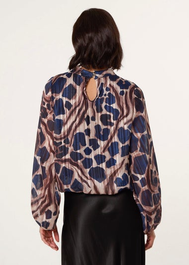 Blue Vanilla Navy Metallic Stripe Puffball Blouse