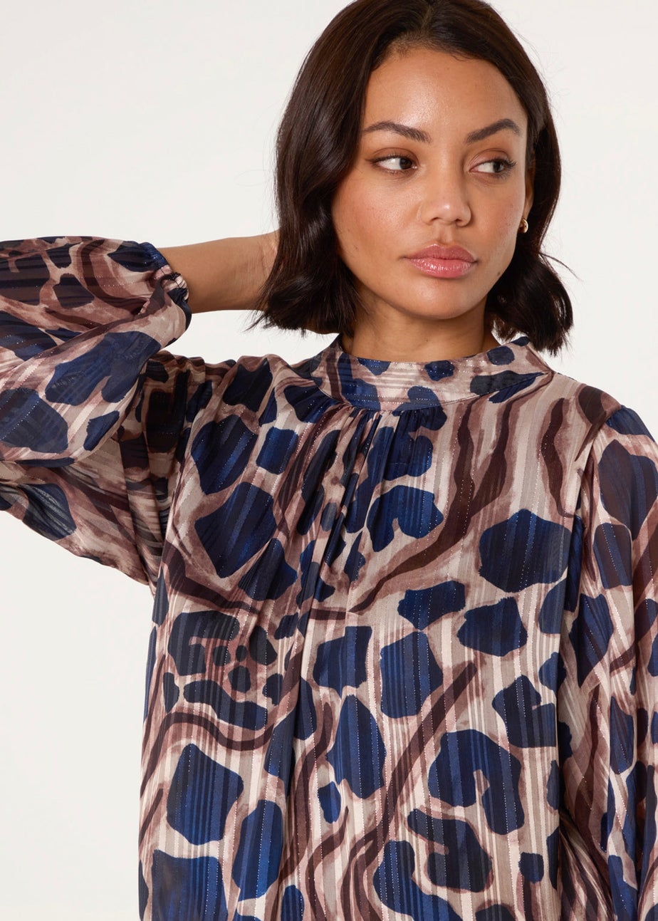 Blue Vanilla Navy Metallic Stripe Puffball Blouse