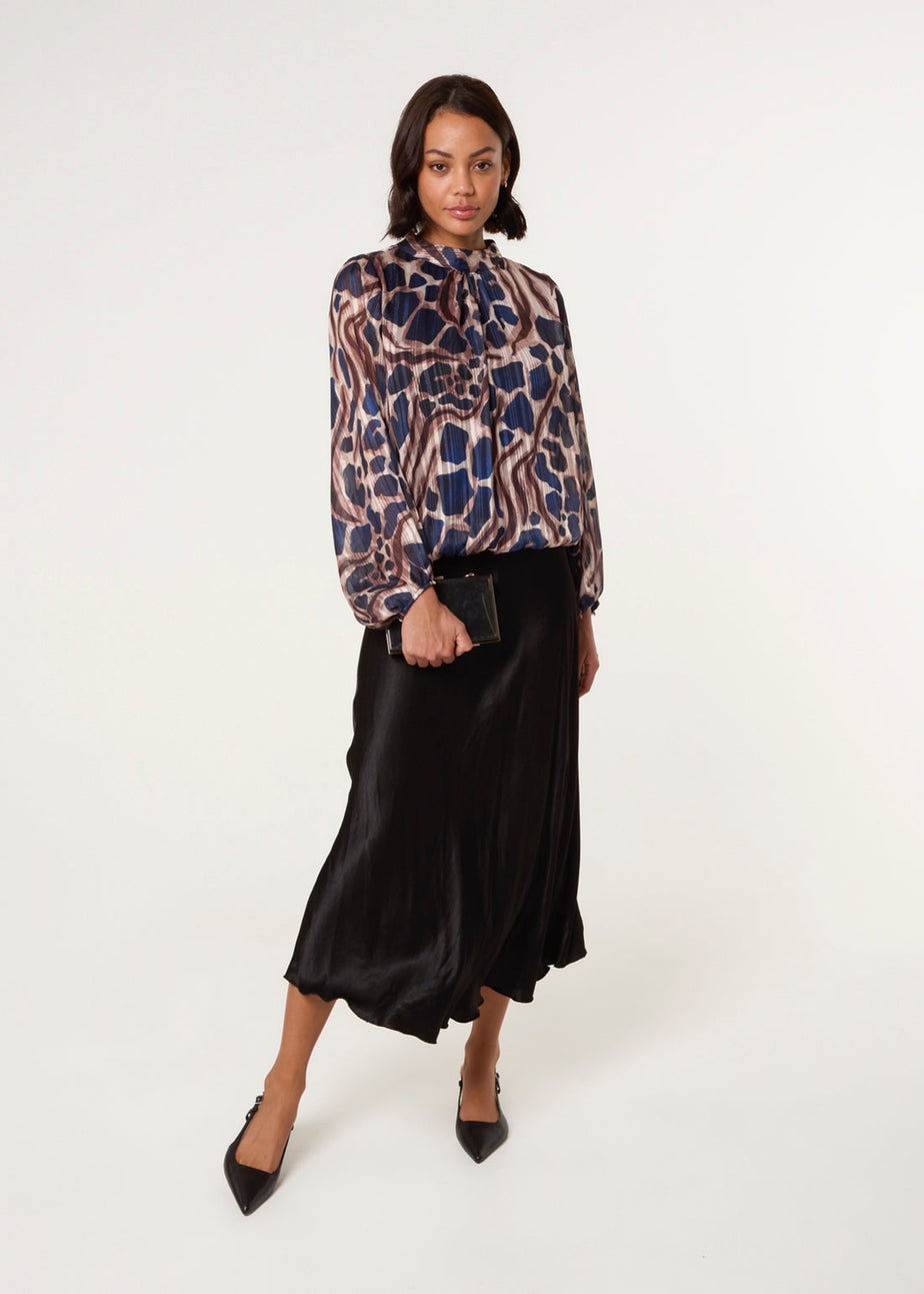 Blue Vanilla Navy Metallic Stripe Puffball Blouse