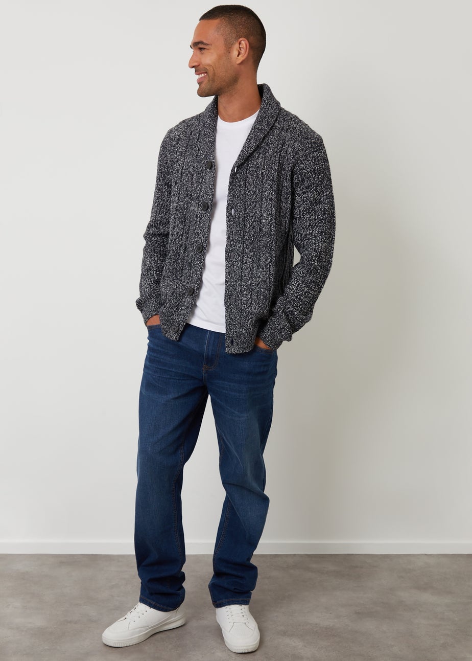 Threadbare Blue Cable Knit Shawl Collar Cardigan With Wool