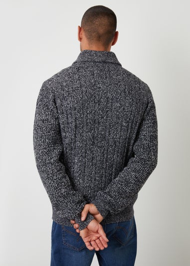 Threadbare Blue Cable Knit Shawl Collar Cardigan With Wool