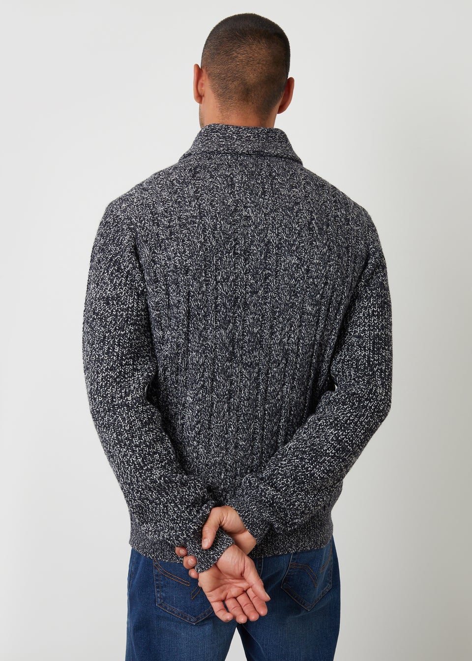 Threadbare Blue Cable Knit Shawl Collar Cardigan With Wool